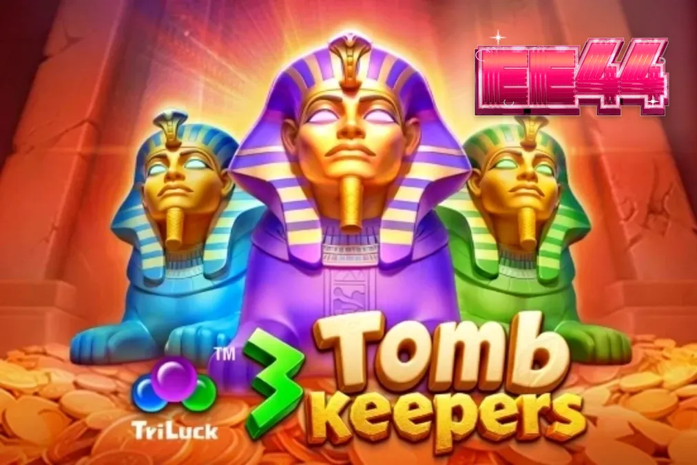 Interface do jogo 3 Tomb Keepers com estátuas de faraós e símbolos egípcios